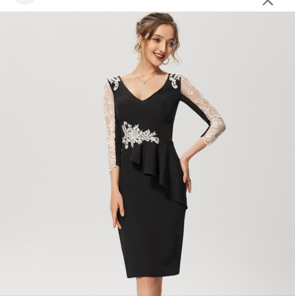 JJs House Black and White Peplum Sheath Dress V-Neck 3/4 Sleeve
